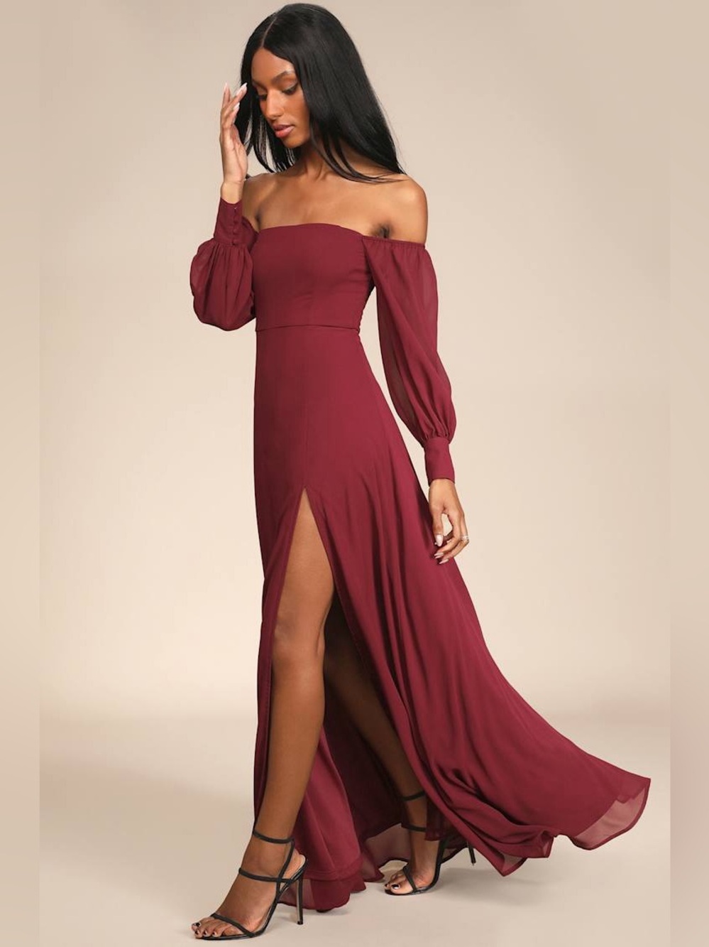 Feel the Romance Burgundy Off-the-Shoulder Maxi Dress